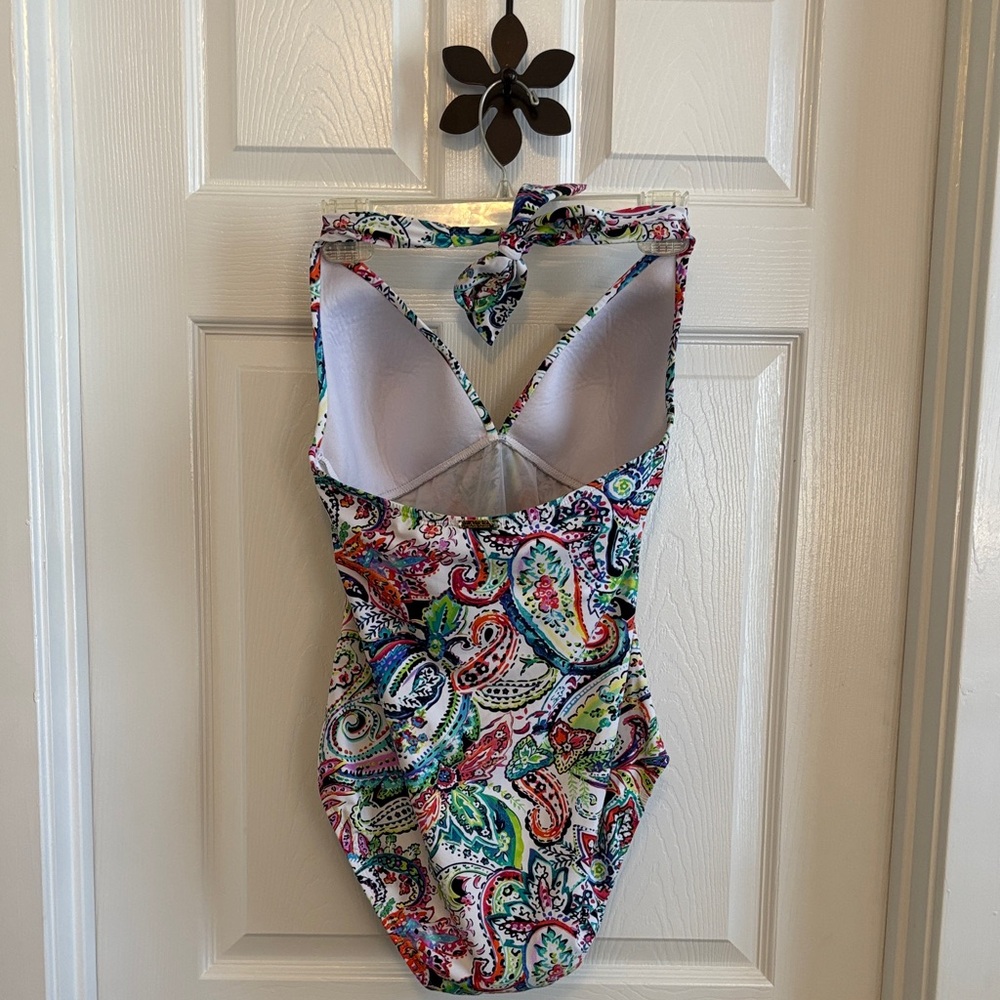 Lauren Ralph Lauren Colorful Paisley One piece Hi-Cut Swimsuit Est. Size 12 EUC - Picture 3 of 13
